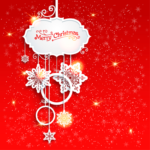 Red style christmas shiny greeting card vector 01