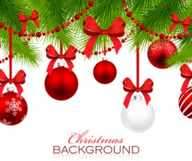Red with white christmas decorations background vector 01