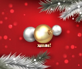 Red xmas background with golden baubles vector