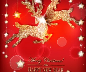 Reindeer golden xmas ornament vector background