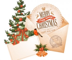 Retro xmas greeting cards vectors 02