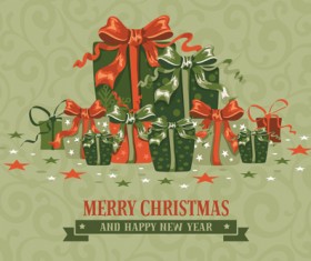 Retro xmas greeting cards vectors 03