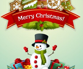 Ribbon christmas with new year labels vector 02