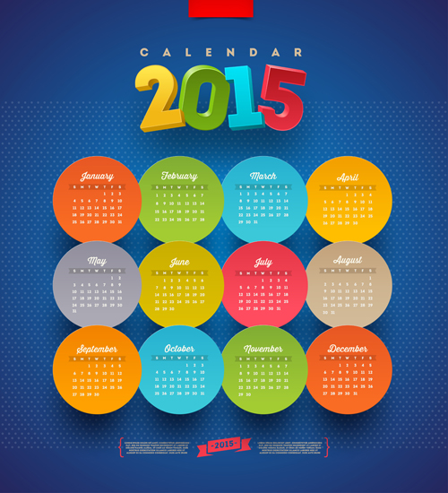 Round cards 2015 calendar vector