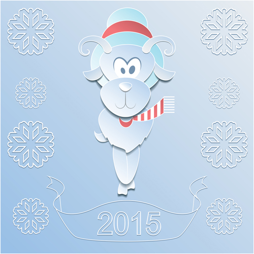 Sheep with 2015 snowflake paper background vector