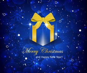 Shiny blue christmas backgroun with gift box vector