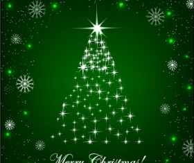 Shiny christmas tree with green background vector 01