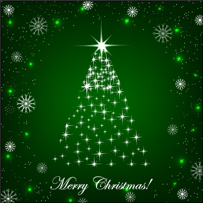 Shiny christmas tree with green background vector 01