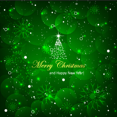Shiny christmas tree with green background vector 02