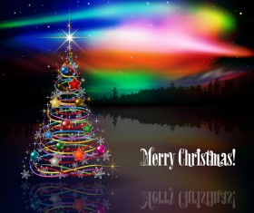 Shiny christmas tree with rainbow vector background