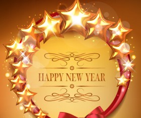 Shiny stars with red bow new year background