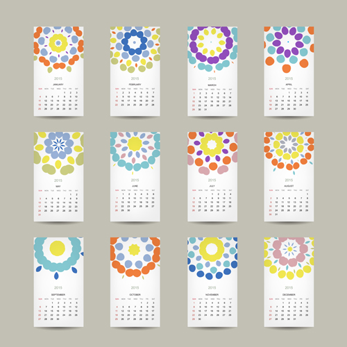 Simple 2015 calendar cards vector graphics 01
