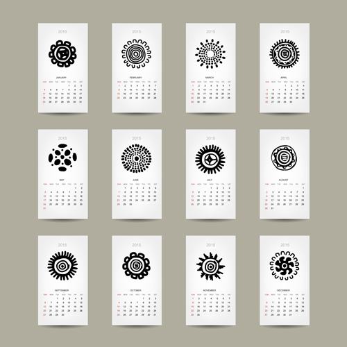Simple 2015 calendar cards vector graphics 02