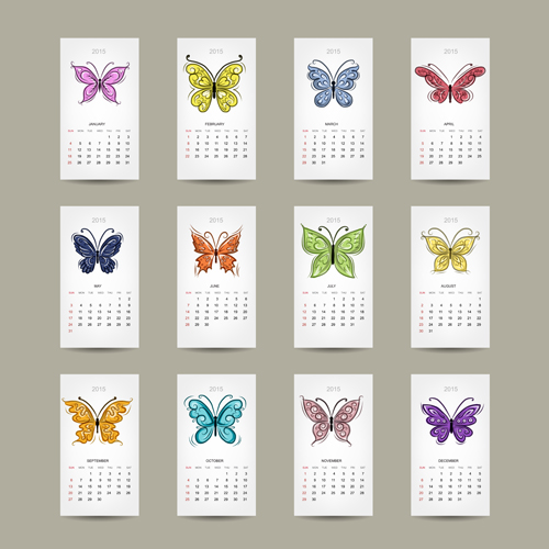 Simple 2015 calendar cards vector graphics 03