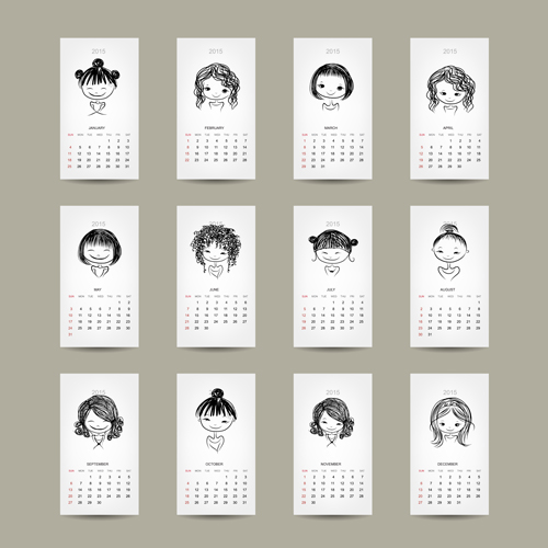 Simple 2015 calendar cards vector graphics 04