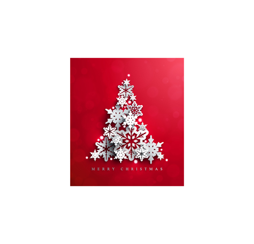 Snow christmas tree with red background vector