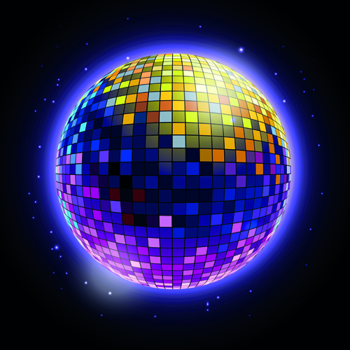 Sparkling disco neon light ball background vector 01