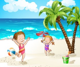 Summer beach travel illustration background vector 01