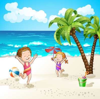Summer beach travel illustration background vector 01