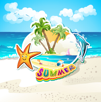 Summer beach travel illustration background vector 03