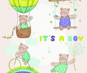 Teddy bear baby boy card vector