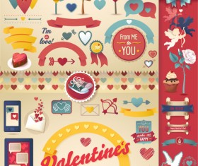 Valentine day ornament elemtns set vector