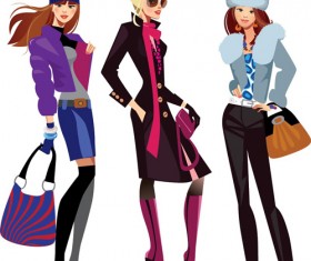 Vector fashion girls design elements set 04