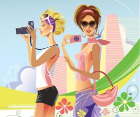 Vector fashion girls design elements set 07