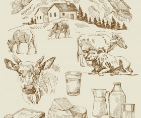 Village and dairy cow with bread vector