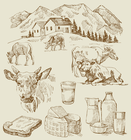 Village and dairy cow with bread vector