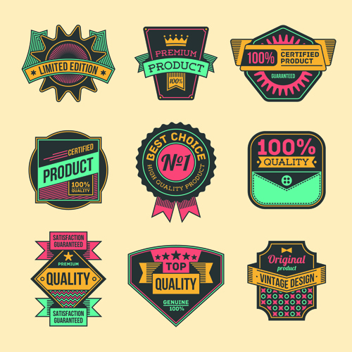 Vintage colored label high quality vector material 02