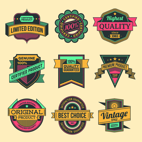 Vintage colored label high quality vector material 04
