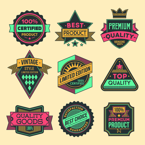Vintage colored label high quality vector material 05