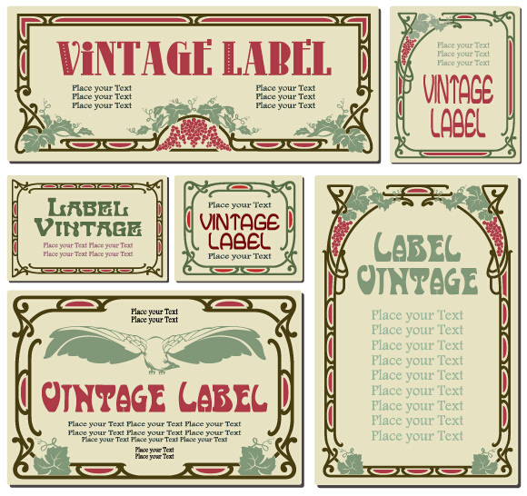 Vintage frame colored labels vector 01