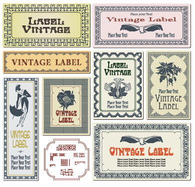 Vintage frame colored labels vector 02