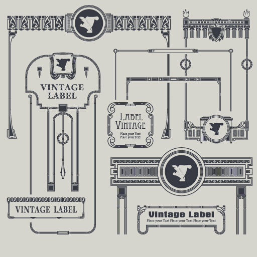Vintage label and border elements vector 02