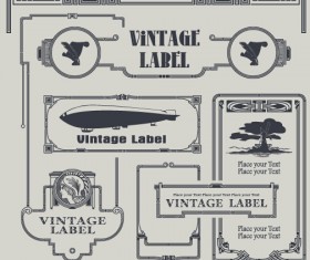 Vintage label and border elements vector 03