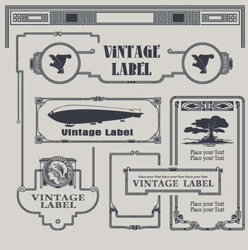 Vintage label and border elements vector 03