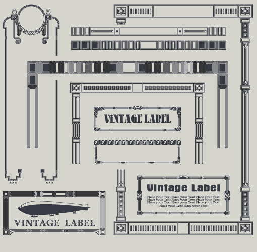 Vintage label and border elements vector 04