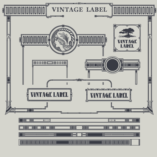 Vintage label and border elements vector 05