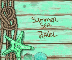 Wood plank with rope sea background vector 02