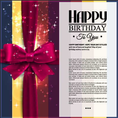 velvet bow happy birthday cards vector 01