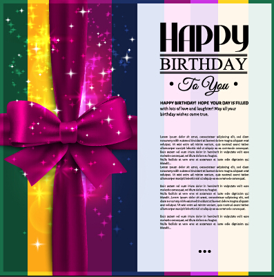 velvet bow happy birthday cards vector 02