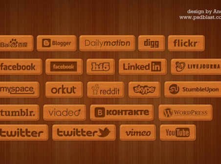 Wooden style social icons
