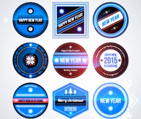 2015 Christmas and New Year labels blue style vector 01
