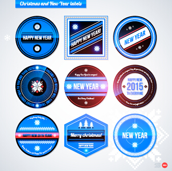 2015 Christmas and New Year labels blue style vector 01