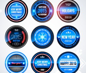 2015 Christmas and New Year labels blue style vector 02