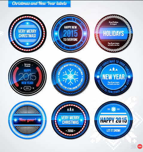 2015 Christmas and New Year labels blue style vector 02