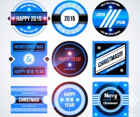 2015 Christmas and New Year labels blue style vector 03