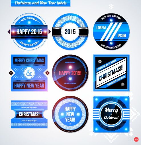 2015 Christmas and New Year labels blue style vector 03
